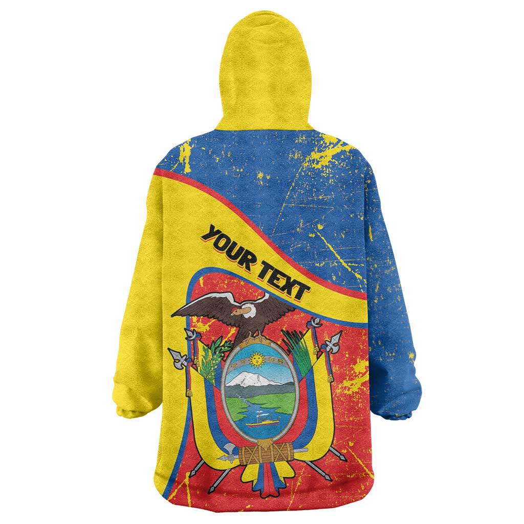 Personalized Ecuador Independence Day Wearable Blanket Hoodie Coat Of Arms Grunge Style - Wonder Print Shop