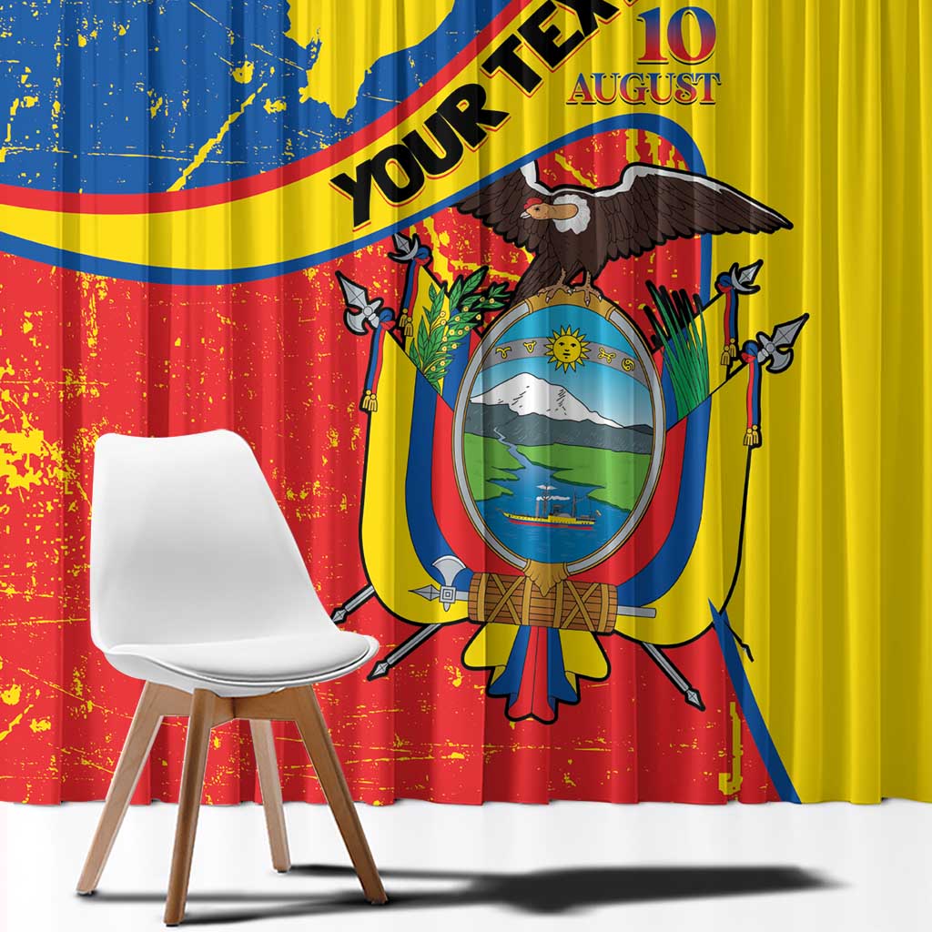 Personalized Ecuador Independence Day Window Curtain Coat Of Arms Grunge Style - Wonder Print Shop