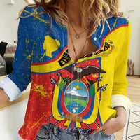 Personalized Ecuador Independence Day Women Casual Shirt Coat Of Arms Grunge Style - Wonder Print Shop
