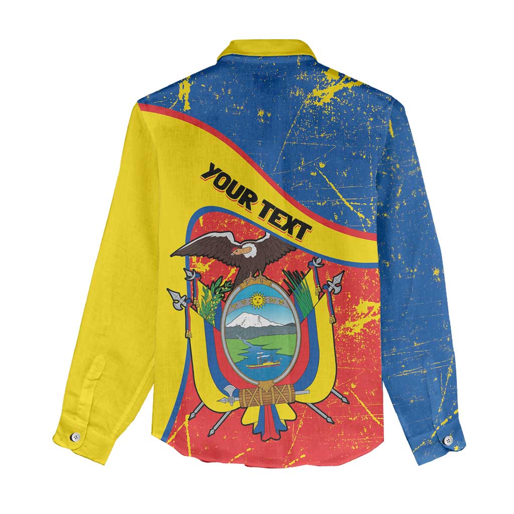 Personalized Ecuador Independence Day Women Casual Shirt Coat Of Arms Grunge Style - Wonder Print Shop
