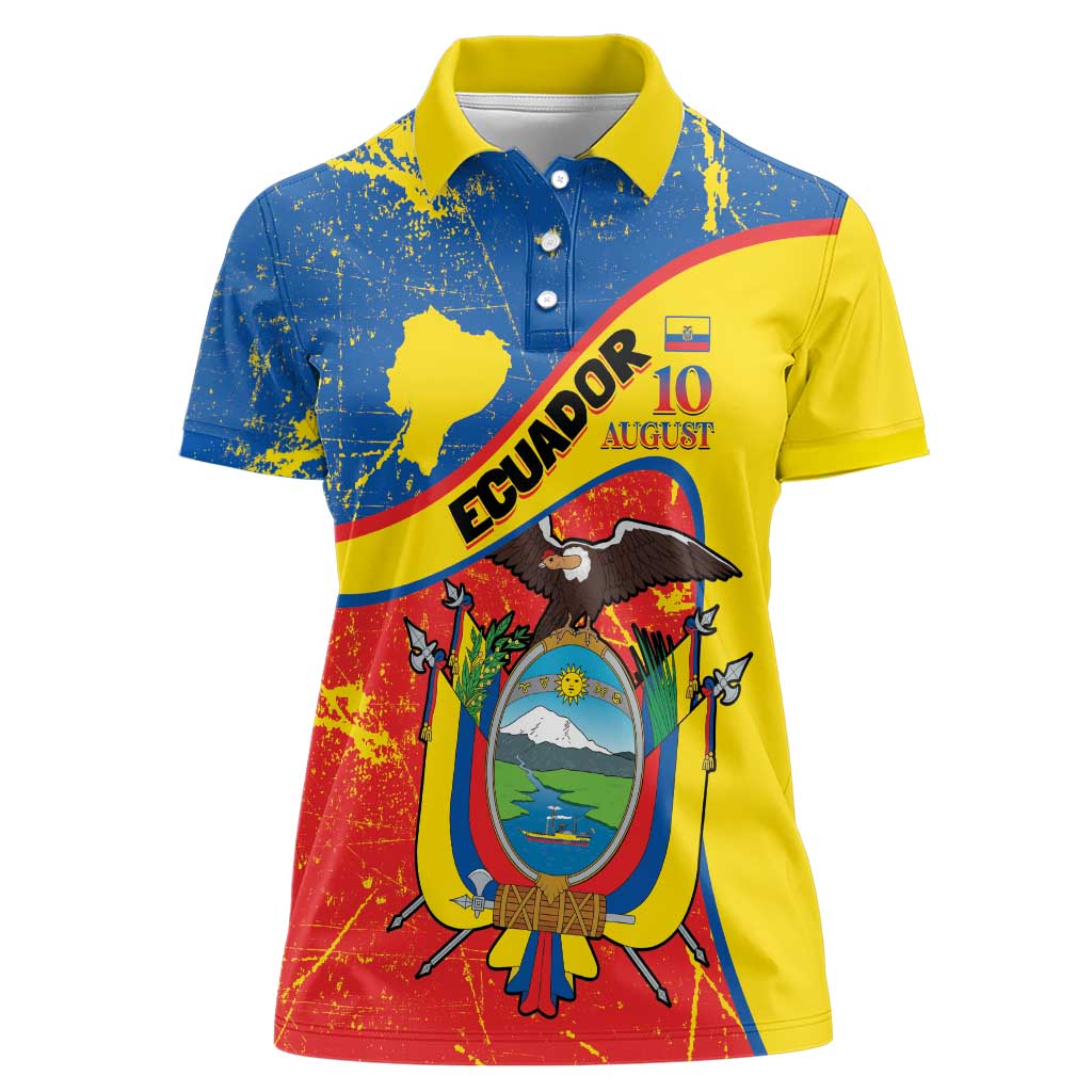 Personalized Ecuador Independence Day Women Polo Shirt Coat Of Arms Grunge Style - Wonder Print Shop