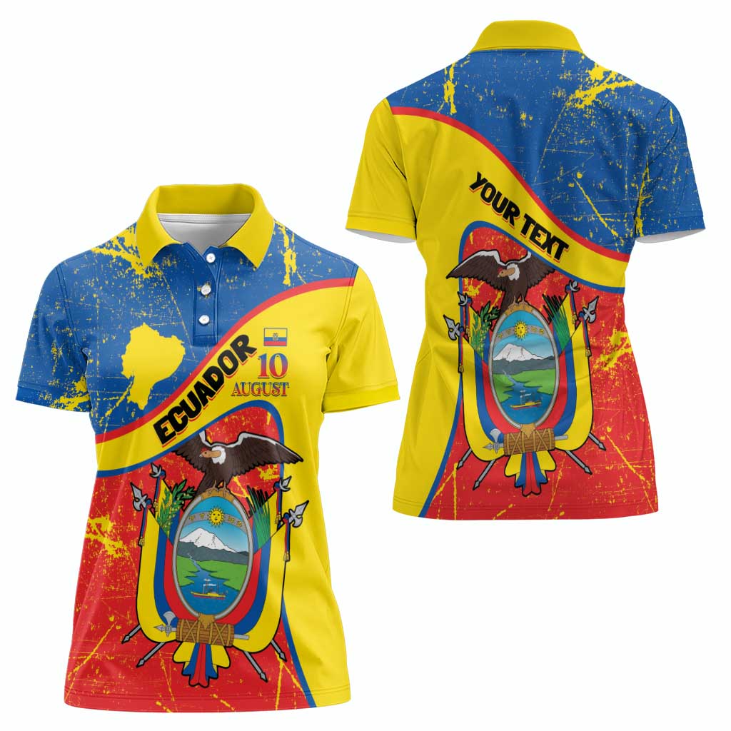 Personalized Ecuador Independence Day Women Polo Shirt Coat Of Arms Grunge Style - Wonder Print Shop