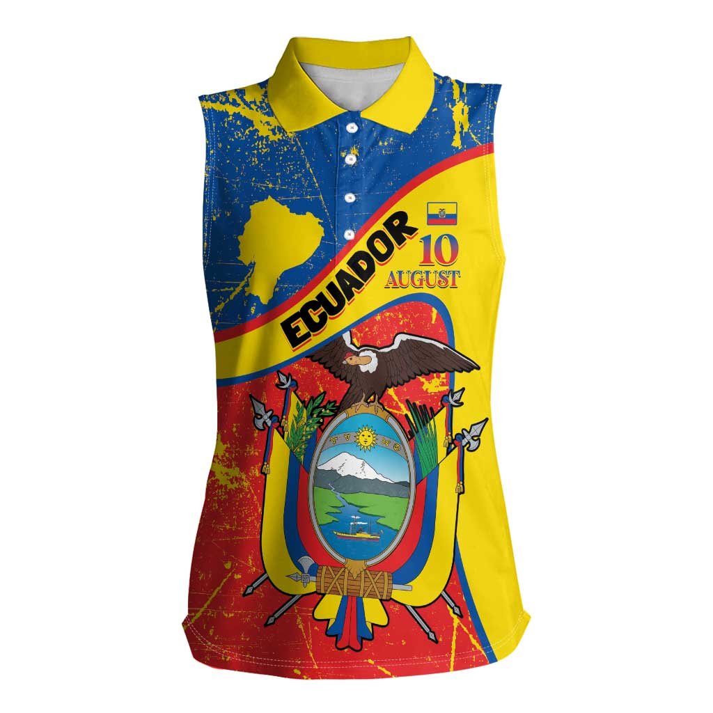 Personalized Ecuador Independence Day Women Sleeveless Polo Shirt Coat Of Arms Grunge Style - Wonder Print Shop