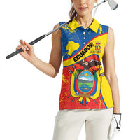 Personalized Ecuador Independence Day Women Sleeveless Polo Shirt Coat Of Arms Grunge Style - Wonder Print Shop