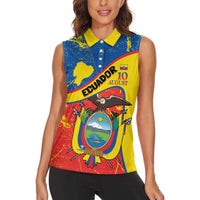 Personalized Ecuador Independence Day Women Sleeveless Polo Shirt Coat Of Arms Grunge Style - Wonder Print Shop