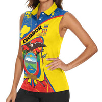 Personalized Ecuador Independence Day Women Sleeveless Polo Shirt Coat Of Arms Grunge Style - Wonder Print Shop