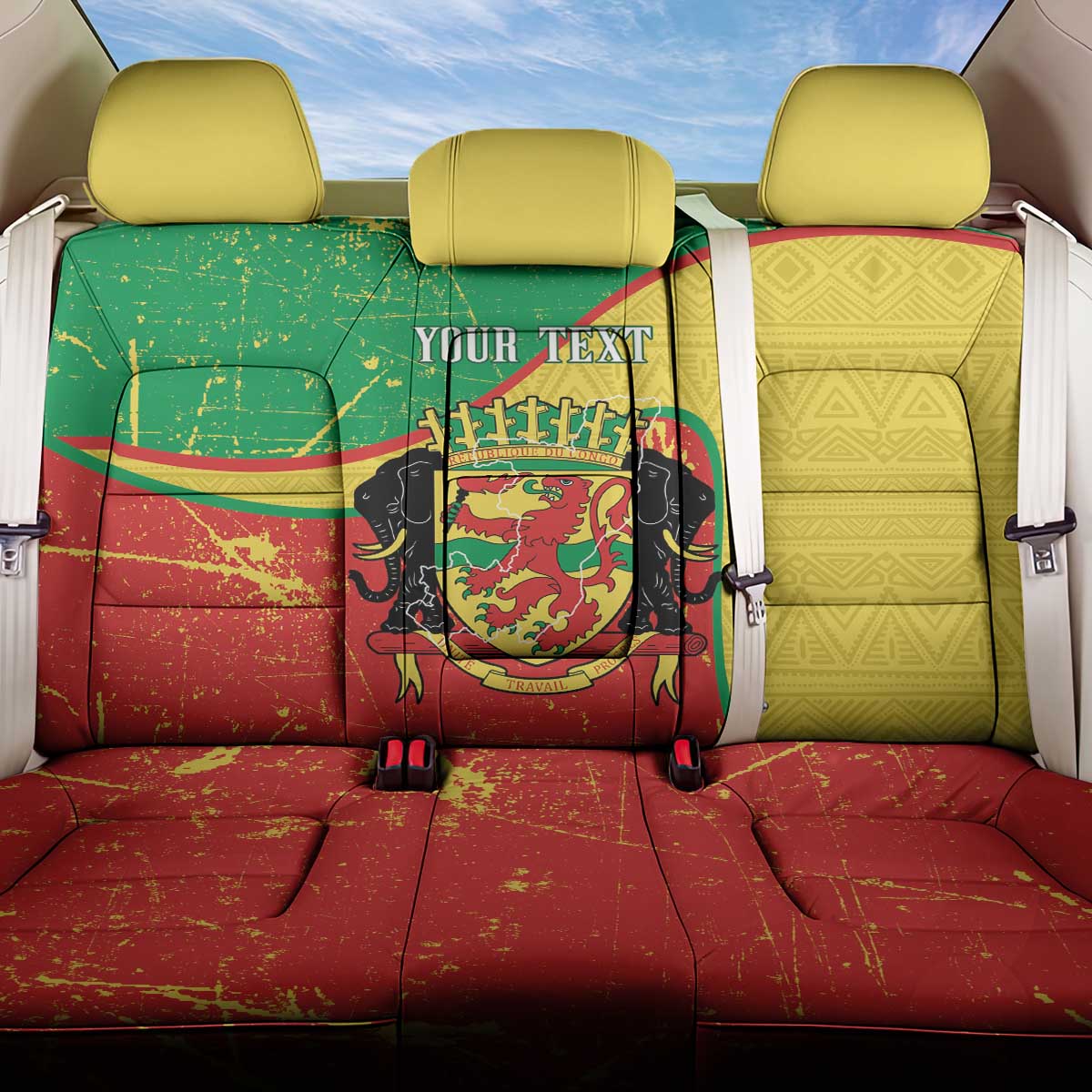 Personalized Congo-Brazzaville Independence Day Back Car Seat Cover Coat Of Arms Grunge Style - Wonder Print Shop