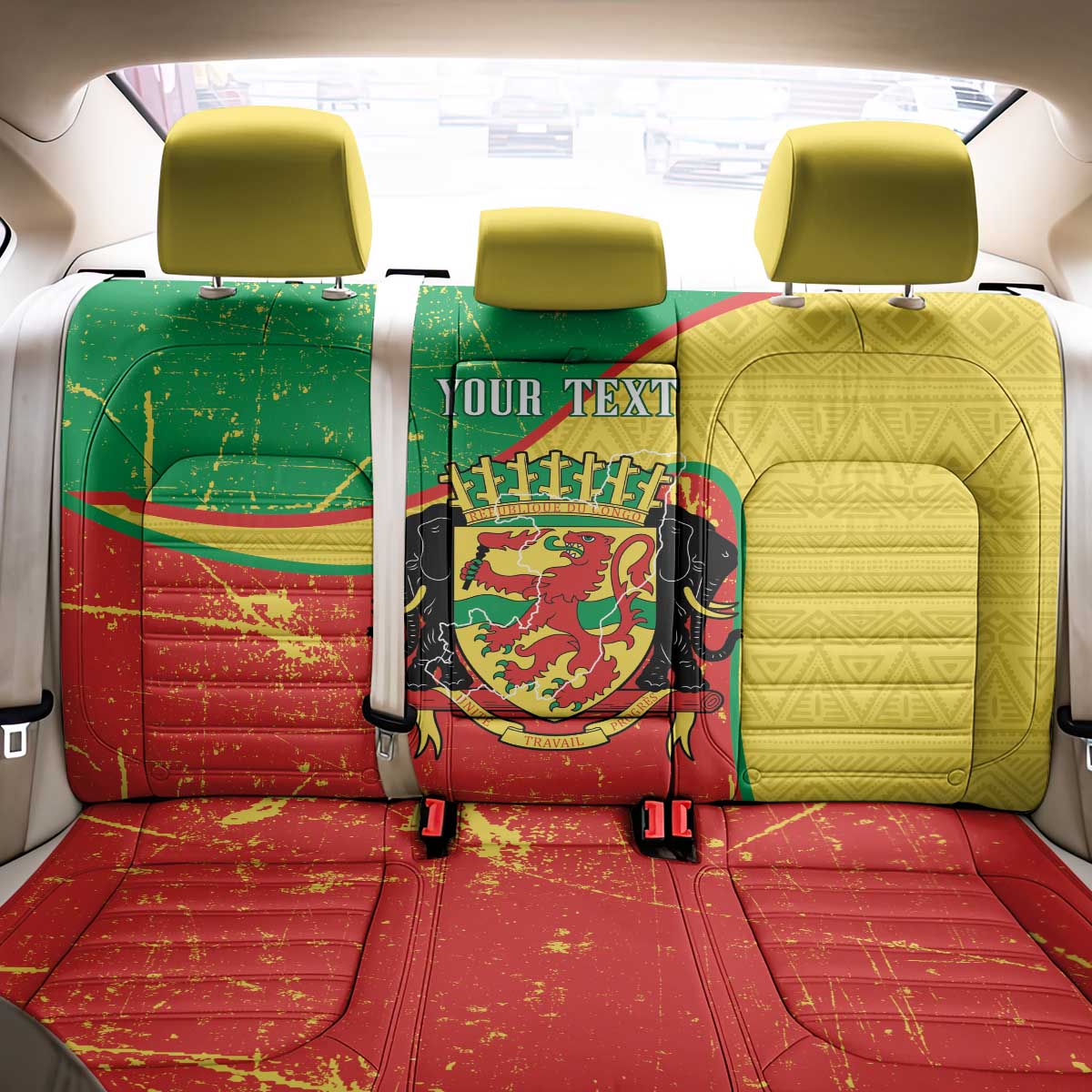 Personalized Congo-Brazzaville Independence Day Back Car Seat Cover Coat Of Arms Grunge Style - Wonder Print Shop