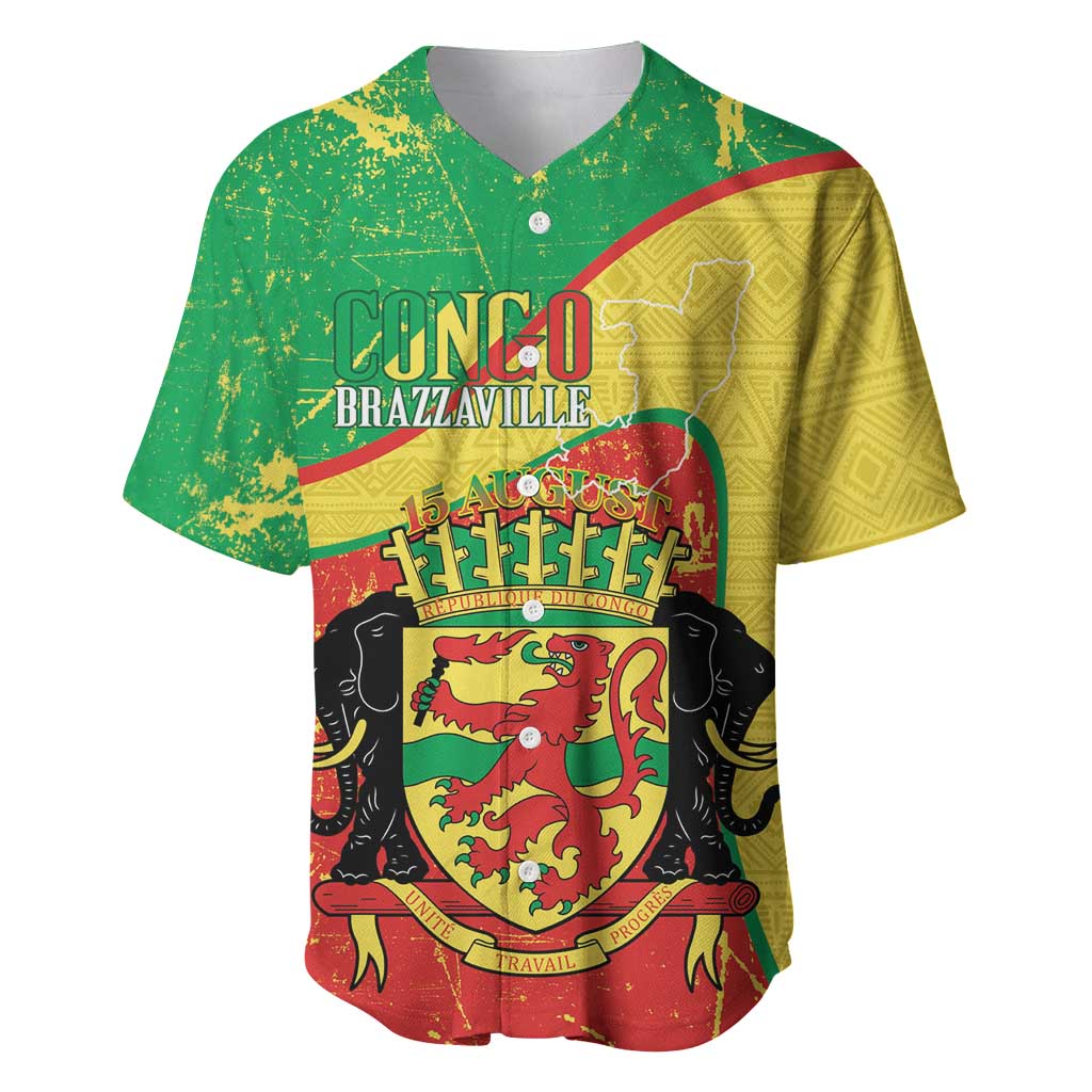 Personalized Congo-Brazzaville Independence Day Baseball Jersey Coat Of Arms Grunge Style - Wonder Print Shop
