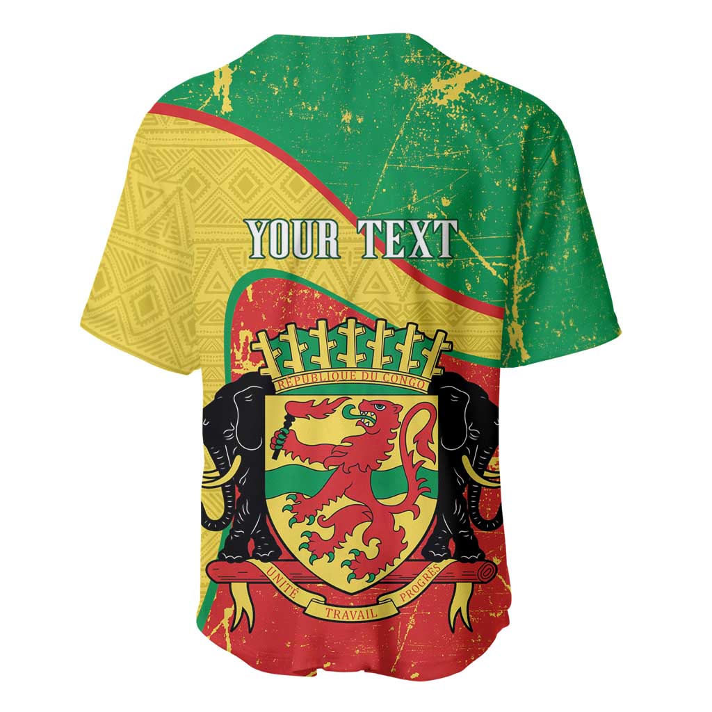 Personalized Congo-Brazzaville Independence Day Baseball Jersey Coat Of Arms Grunge Style - Wonder Print Shop