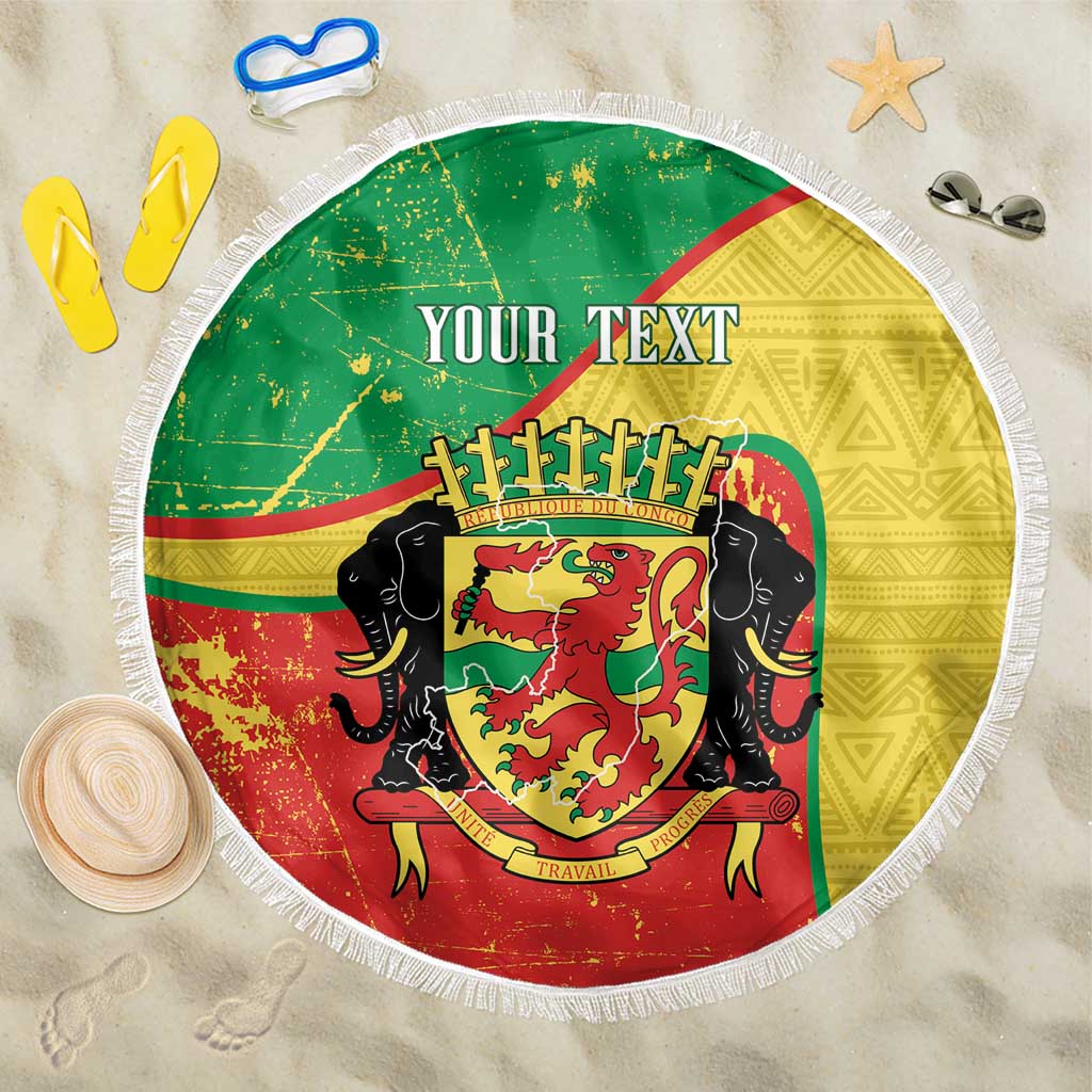Personalized Congo-Brazzaville Independence Day Beach Blanket Coat Of Arms Grunge Style - Wonder Print Shop