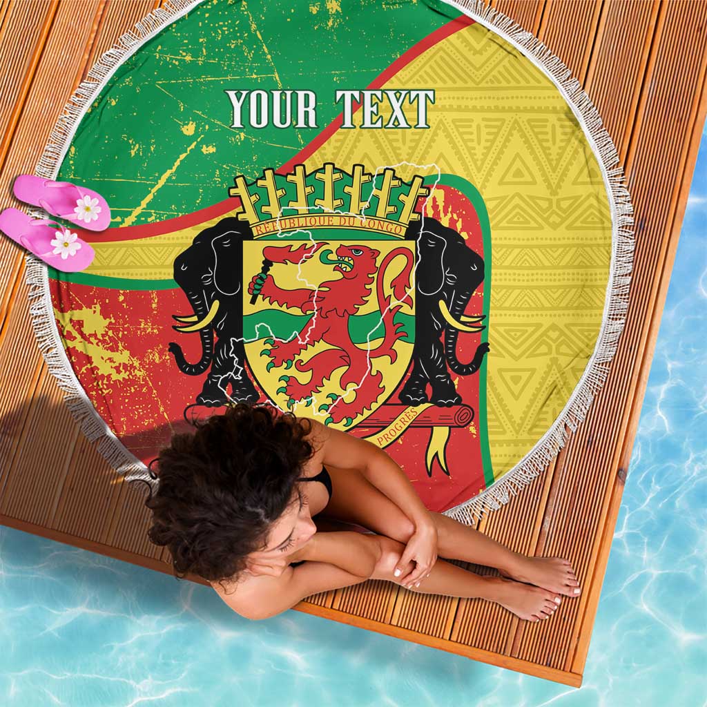 Personalized Congo-Brazzaville Independence Day Beach Blanket Coat Of Arms Grunge Style - Wonder Print Shop