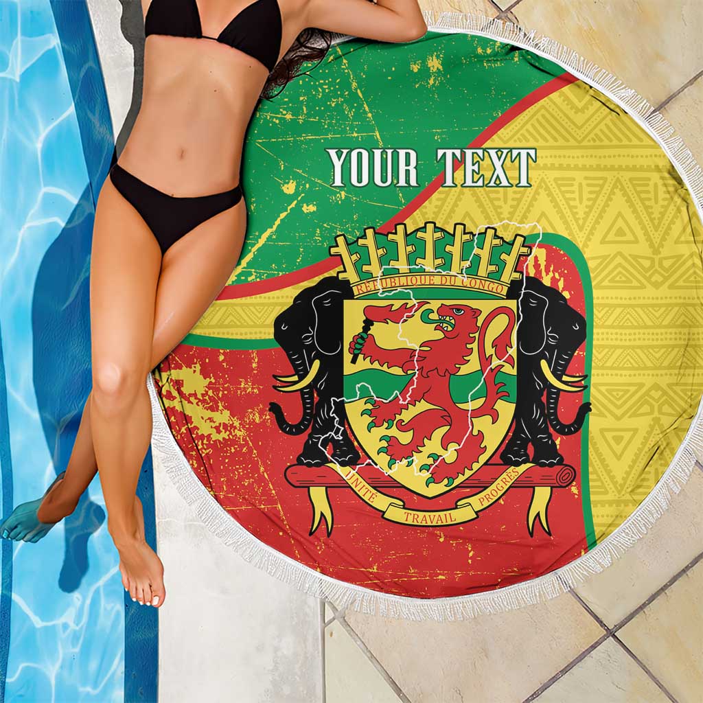 Personalized Congo-Brazzaville Independence Day Beach Blanket Coat Of Arms Grunge Style - Wonder Print Shop