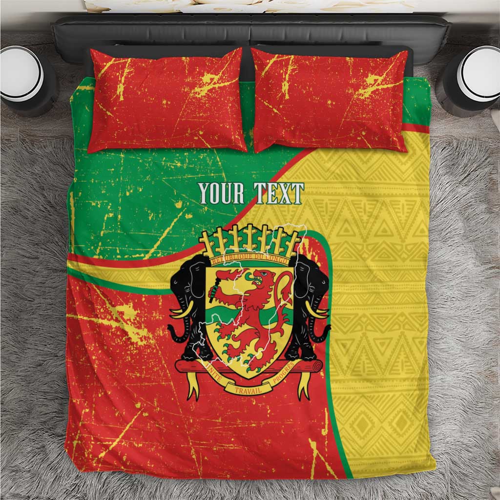 Personalized Congo-Brazzaville Independence Day Bedding Set Coat Of Arms Grunge Style - Wonder Print Shop