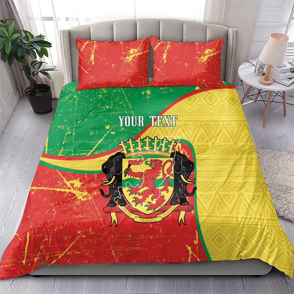 Personalized Congo-Brazzaville Independence Day Bedding Set Coat Of Arms Grunge Style - Wonder Print Shop