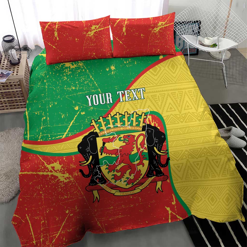 Personalized Congo-Brazzaville Independence Day Bedding Set Coat Of Arms Grunge Style - Wonder Print Shop