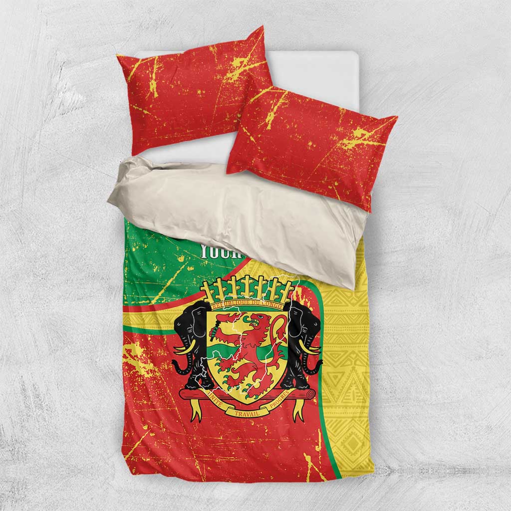 Personalized Congo-Brazzaville Independence Day Bedding Set Coat Of Arms Grunge Style - Wonder Print Shop
