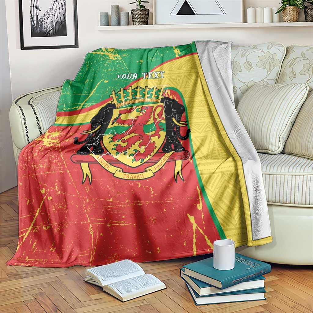 Personalized Congo-Brazzaville Independence Day Blanket Coat Of Arms Grunge Style - Wonder Print Shop