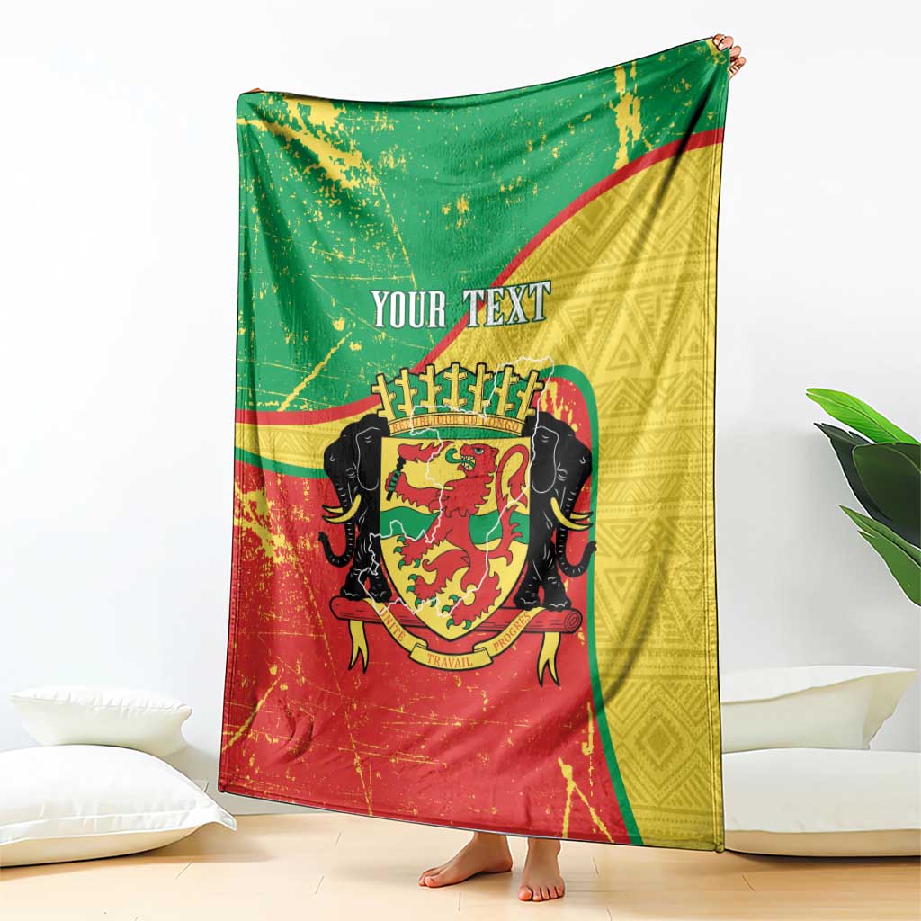 Personalized Congo-Brazzaville Independence Day Blanket Coat Of Arms Grunge Style - Wonder Print Shop