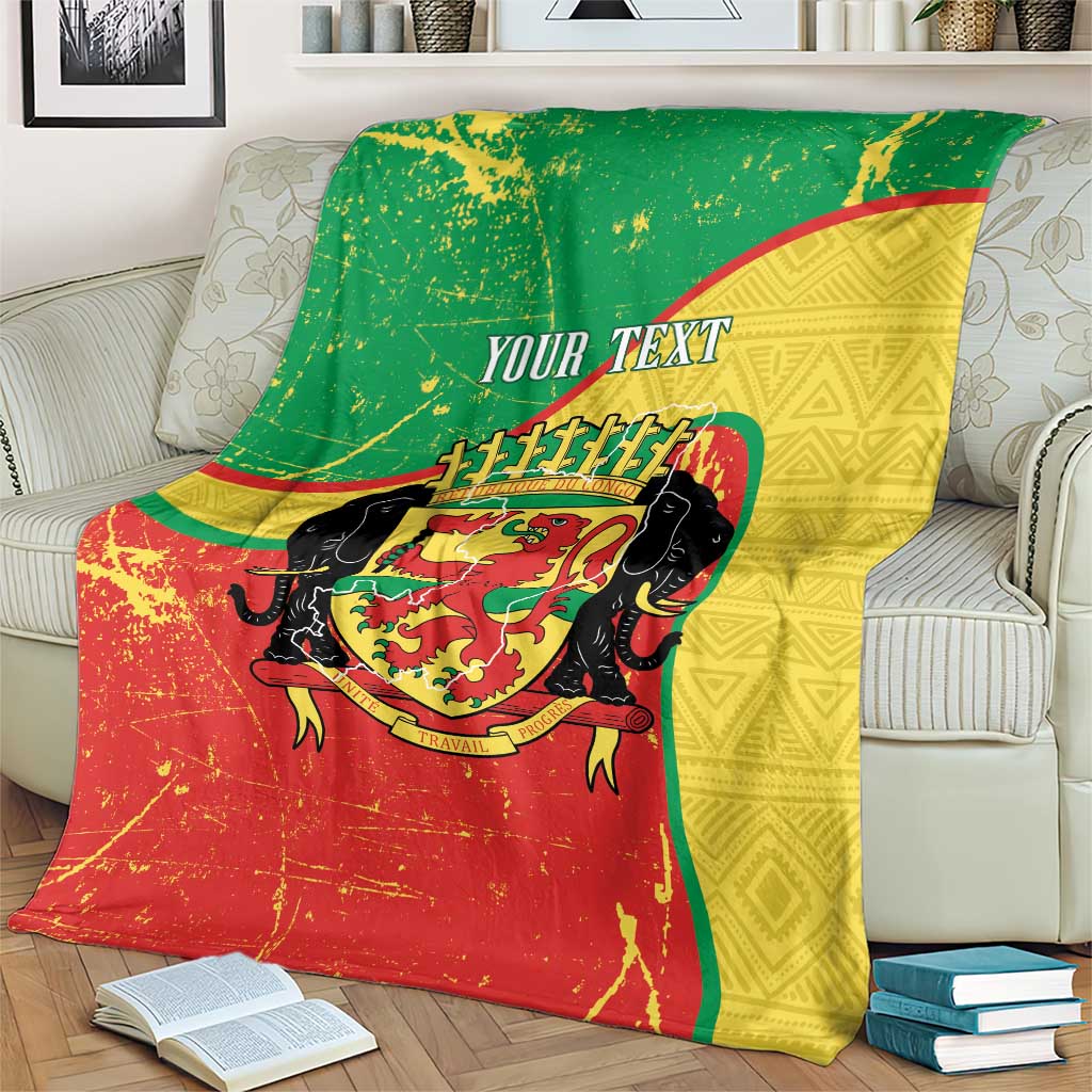 Personalized Congo-Brazzaville Independence Day Blanket Coat Of Arms Grunge Style - Wonder Print Shop