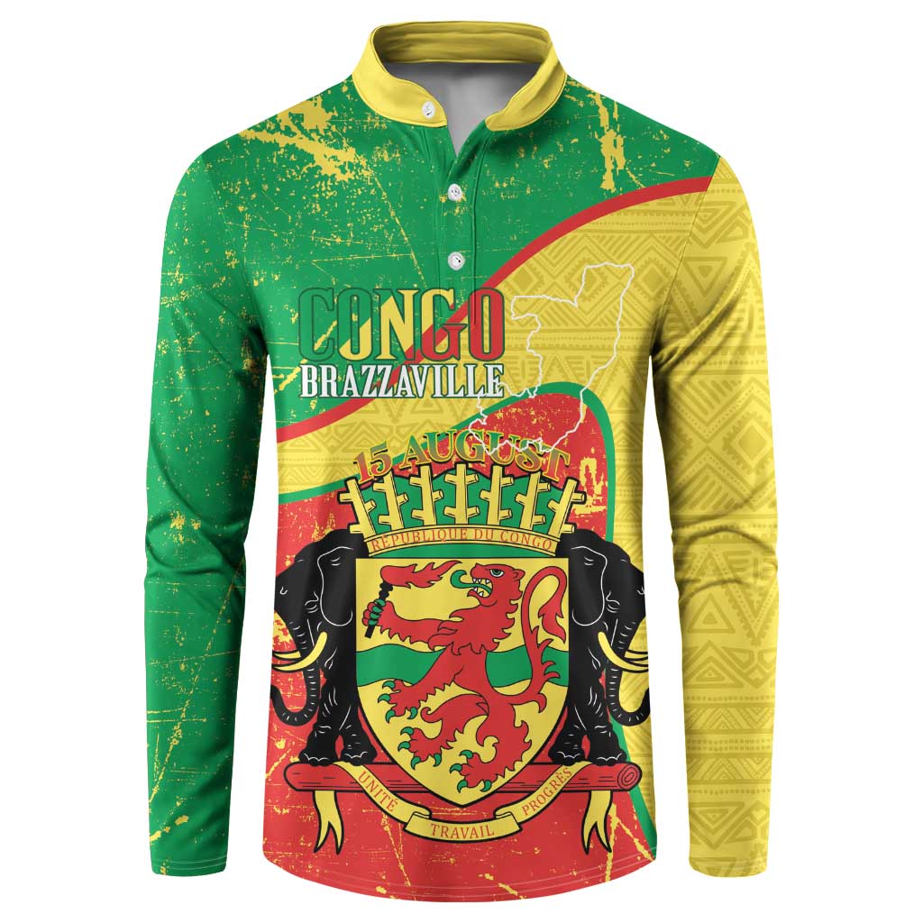 Personalized Congo-Brazzaville Independence Day Button Sweatshirt Coat Of Arms Grunge Style - Wonder Print Shop