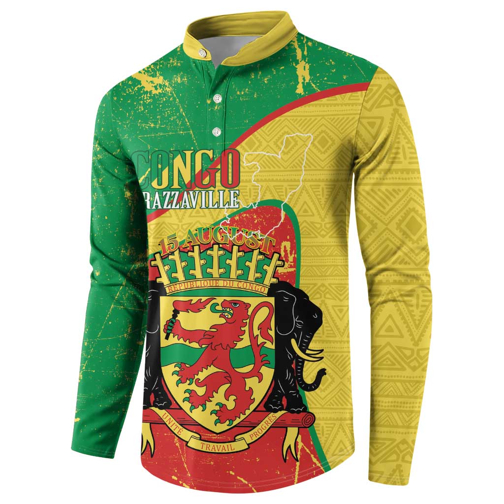 Personalized Congo-Brazzaville Independence Day Button Sweatshirt Coat Of Arms Grunge Style - Wonder Print Shop