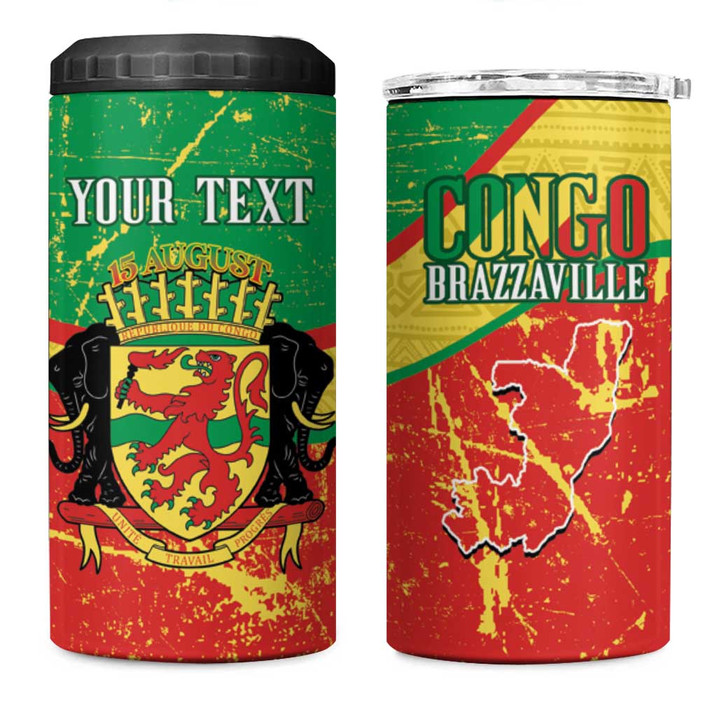 Personalized Congo-Brazzaville Independence Day 4 in 1 Can Cooler Tumbler Coat Of Arms Grunge Style - Wonder Print Shop