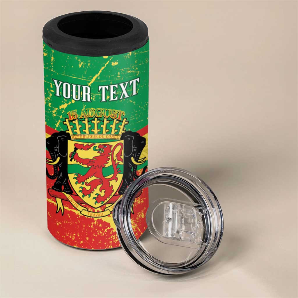 Personalized Congo-Brazzaville Independence Day 4 in 1 Can Cooler Tumbler Coat Of Arms Grunge Style - Wonder Print Shop