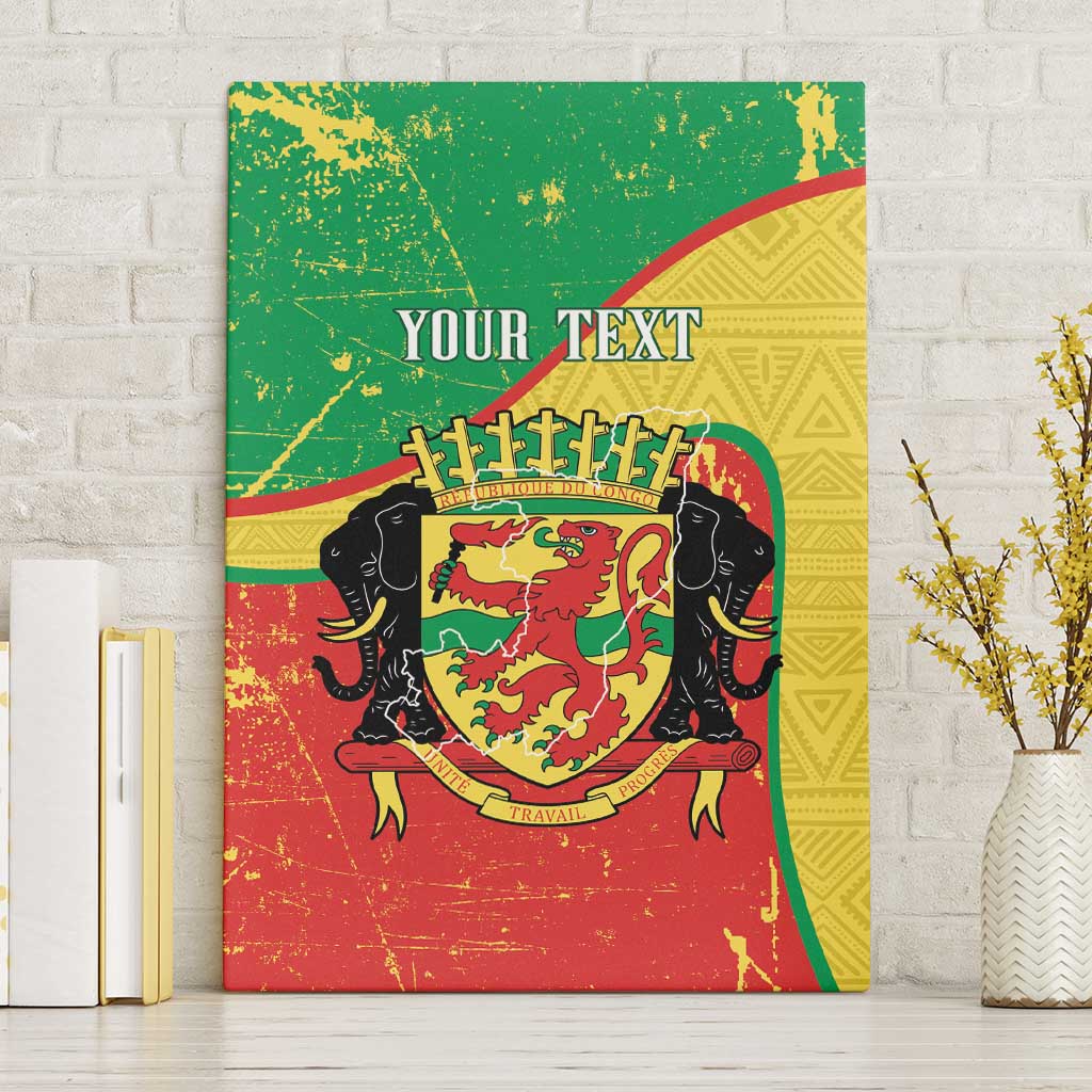 Personalized Congo-Brazzaville Independence Day Canvas Wall Art Coat Of Arms Grunge Style - Wonder Print Shop