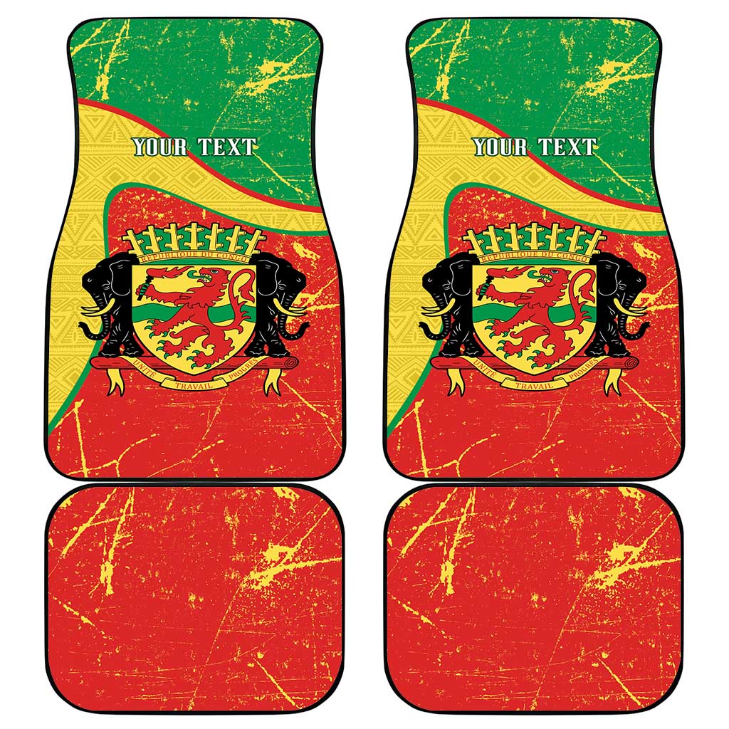 Personalized Congo-Brazzaville Independence Day Car Mats Coat Of Arms Grunge Style - Wonder Print Shop