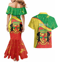 Personalized Congo-Brazzaville Independence Day Couples Matching Mermaid Dress and Hawaiian Shirt Coat Of Arms Grunge Style - Wonder Print Shop