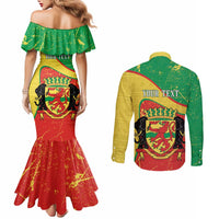 Personalized Congo-Brazzaville Independence Day Couples Matching Mermaid Dress and Long Sleeve Button Shirt Coat Of Arms Grunge Style - Wonder Print Shop