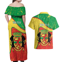 Personalized Congo-Brazzaville Independence Day Couples Matching Off Shoulder Maxi Dress and Hawaiian Shirt Coat Of Arms Grunge Style - Wonder Print Shop