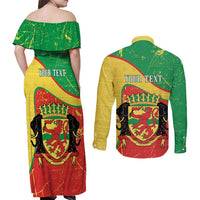 Personalized Congo-Brazzaville Independence Day Couples Matching Off Shoulder Maxi Dress and Long Sleeve Button Shirt Coat Of Arms Grunge Style - Wonder Print Shop
