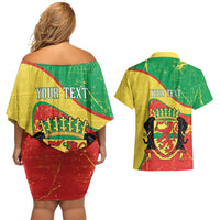 Personalized Congo-Brazzaville Independence Day Couples Matching Off Shoulder Short Dress and Hawaiian Shirt Coat Of Arms Grunge Style - Wonder Print Shop