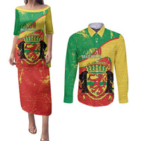 Personalized Congo-Brazzaville Independence Day Couples Matching Puletasi and Long Sleeve Button Shirt Coat Of Arms Grunge Style - Wonder Print Shop