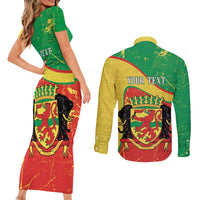 Personalized Congo-Brazzaville Independence Day Couples Matching Short Sleeve Bodycon Dress and Long Sleeve Button Shirt Coat Of Arms Grunge Style - Wonder Print Shop