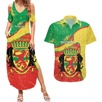 Personalized Congo-Brazzaville Independence Day Couples Matching Summer Maxi Dress and Hawaiian Shirt Coat Of Arms Grunge Style - Wonder Print Shop