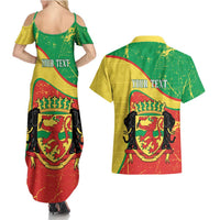 Personalized Congo-Brazzaville Independence Day Couples Matching Summer Maxi Dress and Hawaiian Shirt Coat Of Arms Grunge Style - Wonder Print Shop