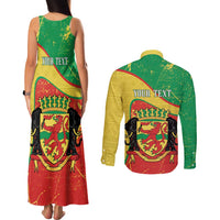 Personalized Congo-Brazzaville Independence Day Couples Matching Tank Maxi Dress and Long Sleeve Button Shirt Coat Of Arms Grunge Style - Wonder Print Shop