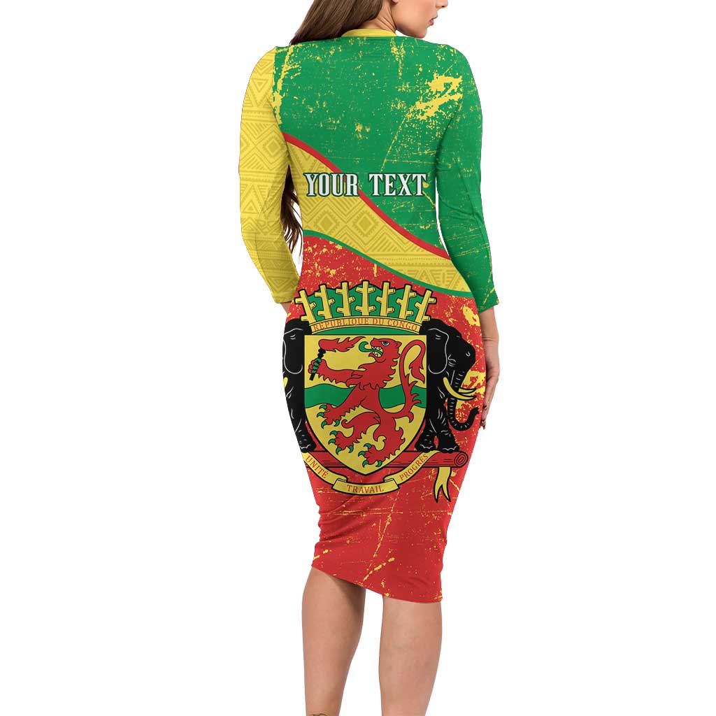 Personalized Congo-Brazzaville Independence Day Family Matching Long Sleeve Bodycon Dress and Hawaiian Shirt Coat Of Arms Grunge Style - Wonder Print Shop