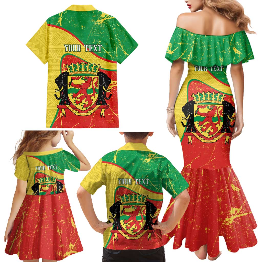 Personalized Congo-Brazzaville Independence Day Family Matching Mermaid Dress and Hawaiian Shirt Coat Of Arms Grunge Style - Wonder Print Shop