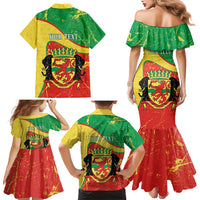 Personalized Congo-Brazzaville Independence Day Family Matching Mermaid Dress and Hawaiian Shirt Coat Of Arms Grunge Style - Wonder Print Shop