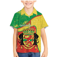 Personalized Congo-Brazzaville Independence Day Family Matching Mermaid Dress and Hawaiian Shirt Coat Of Arms Grunge Style - Wonder Print Shop