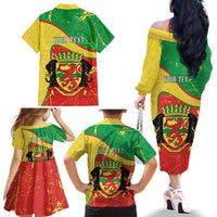 Personalized Congo-Brazzaville Independence Day Family Matching Off The Shoulder Long Sleeve Dress and Hawaiian Shirt Coat Of Arms Grunge Style - Wonder Print Shop