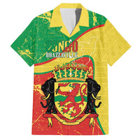 Personalized Congo-Brazzaville Independence Day Family Matching Off The Shoulder Long Sleeve Dress and Hawaiian Shirt Coat Of Arms Grunge Style - Wonder Print Shop