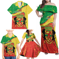Personalized Congo-Brazzaville Independence Day Family Matching Off Shoulder Maxi Dress and Hawaiian Shirt Coat Of Arms Grunge Style - Wonder Print Shop