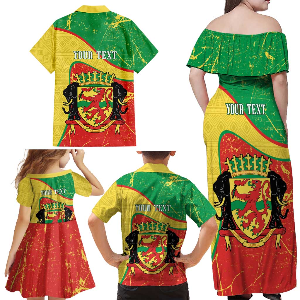 Personalized Congo-Brazzaville Independence Day Family Matching Off Shoulder Maxi Dress and Hawaiian Shirt Coat Of Arms Grunge Style - Wonder Print Shop