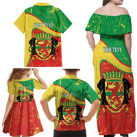 Personalized Congo-Brazzaville Independence Day Family Matching Off Shoulder Maxi Dress and Hawaiian Shirt Coat Of Arms Grunge Style - Wonder Print Shop