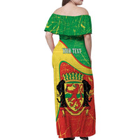 Personalized Congo-Brazzaville Independence Day Family Matching Off Shoulder Maxi Dress and Hawaiian Shirt Coat Of Arms Grunge Style - Wonder Print Shop